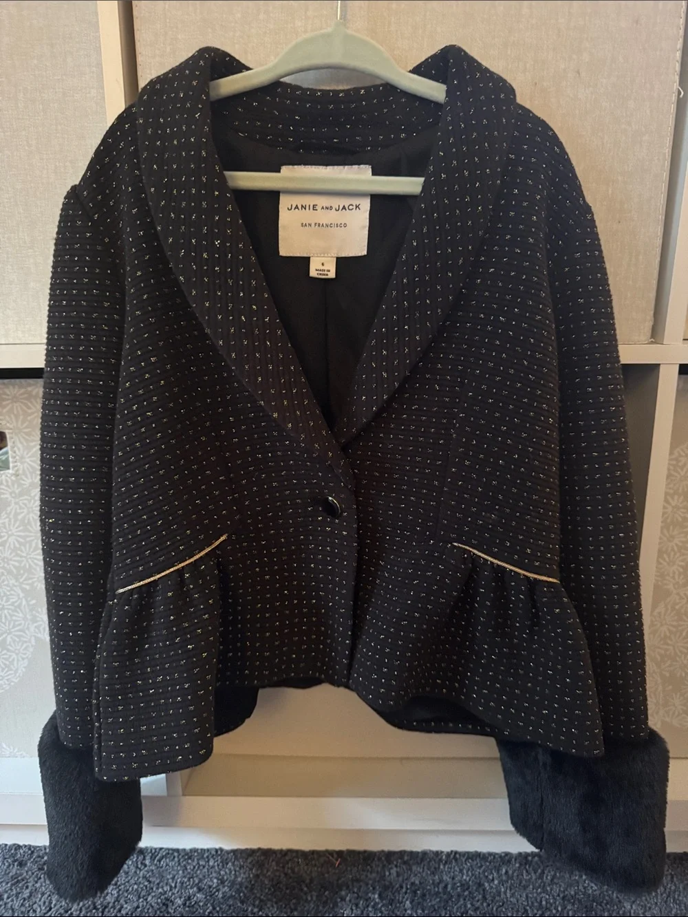 Janie and Jack Black Blazer with Fur Cuffs